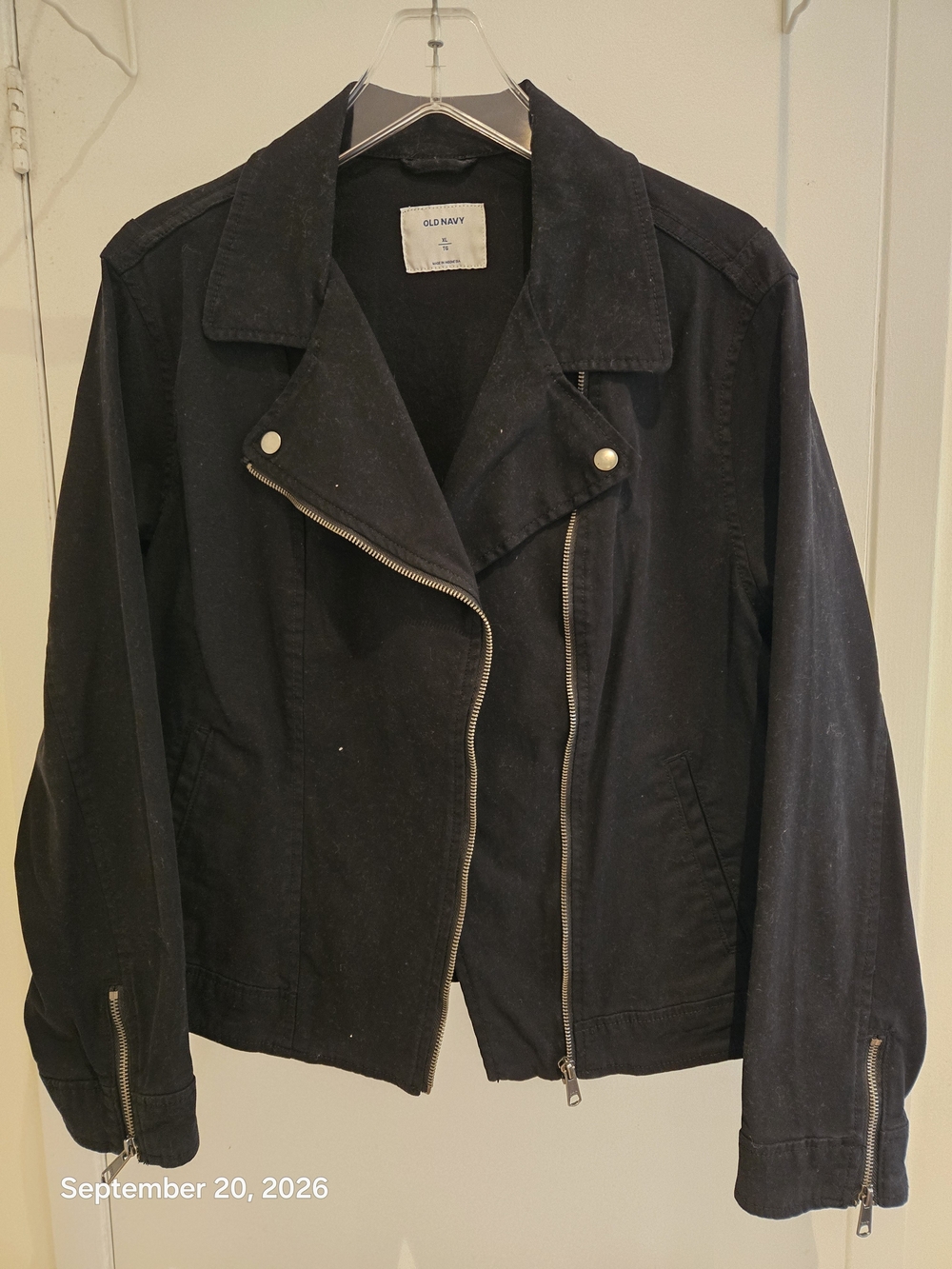 Old Navy Black Denim Moto Jacket. Size XL